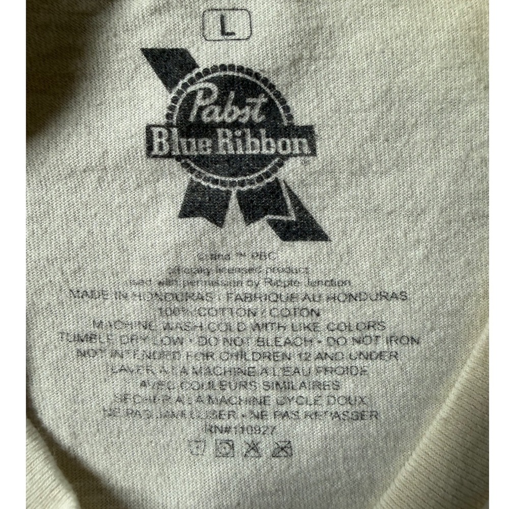 Pabst Blue Ribbon Graphic T-Shirt Mens Large Cream Cotton Cowgirl Western Beer - Picture 4 of 6